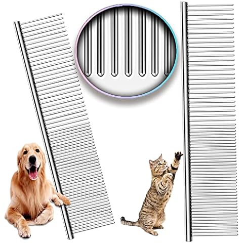 Stainless Grooming Comb - Rounded-Tooth Dematting Comb for Dogs & Cats