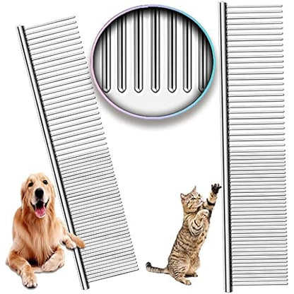 Stainless Grooming Comb - Rounded-Tooth Dematting Comb for Dogs & Cats