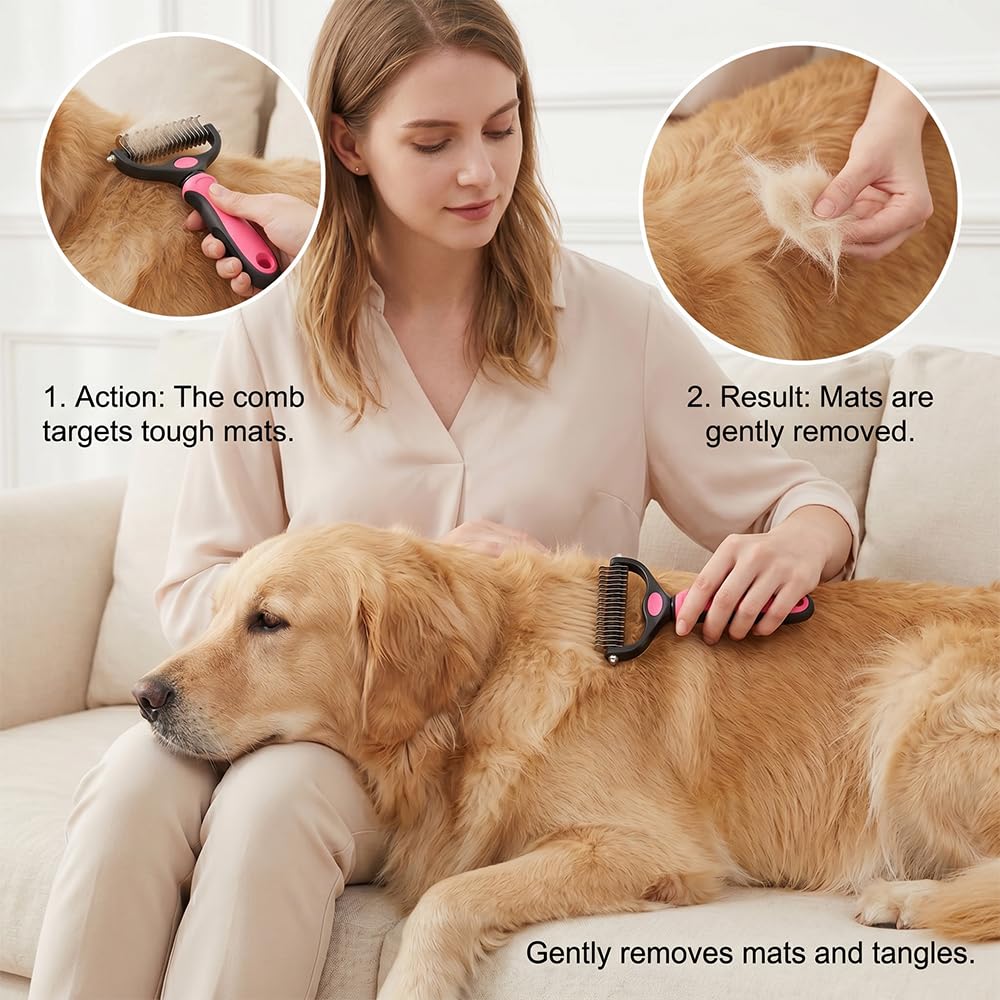 Dematting Undercoat Rake - Detangles Mats & Loose Fur