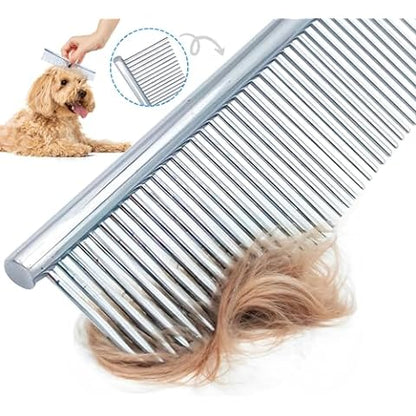 Stainless Grooming Comb - Rounded-Tooth Dematting Comb for Dogs & Cats