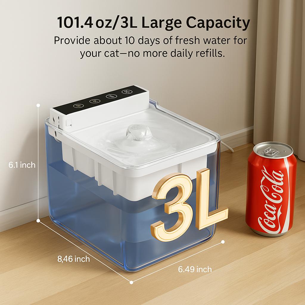 Always-On Pet Water Fountain — Motion-Sensing, Filtered, Silent