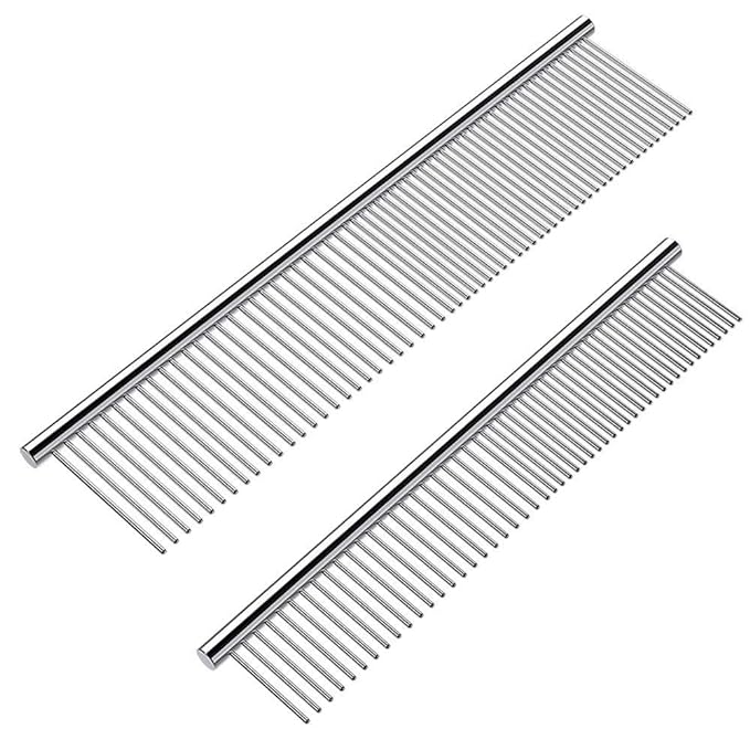 Stainless Grooming Comb - Rounded-Tooth Dematting Comb for Dogs & Cats