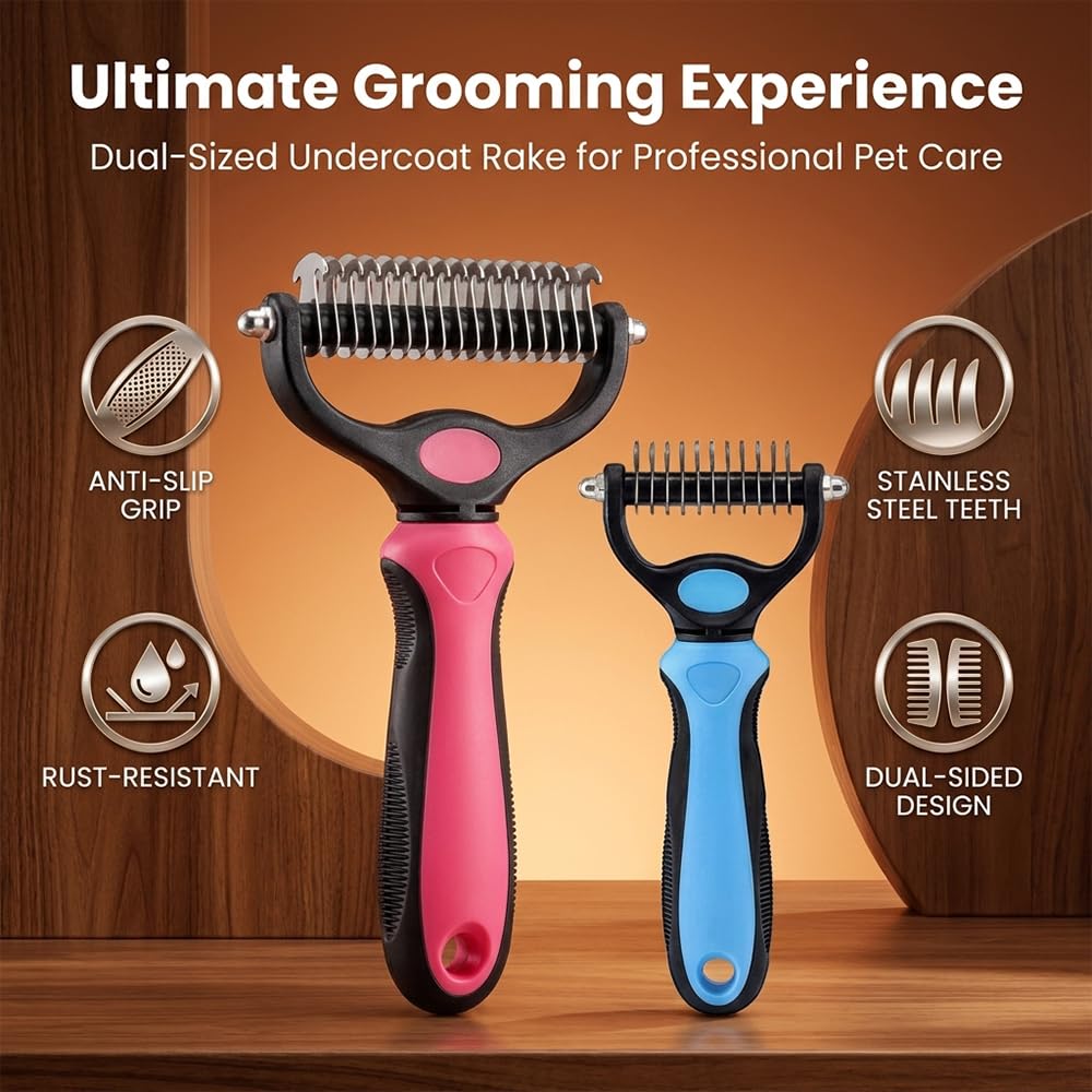 Dematting Undercoat Rake - Detangles Mats & Loose Fur
