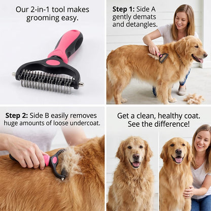 Dematting Undercoat Rake - Detangles Mats & Loose Fur