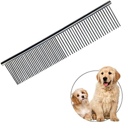 Stainless Grooming Comb - Rounded-Tooth Dematting Comb for Dogs & Cats