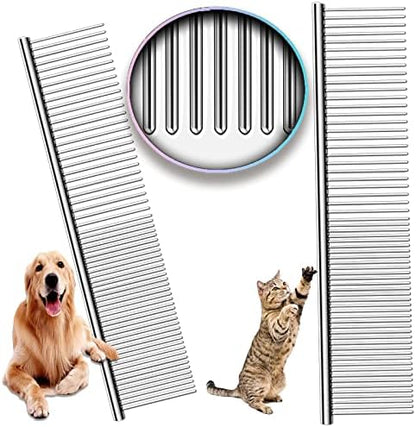 Stainless Grooming Comb - Rounded-Tooth Dematting Comb for Dogs & Cats