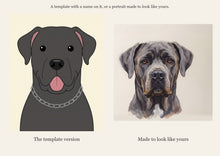 A template with a name on it, or a portrait made to look like yours: generic template versus NestPet true-to-coat portrait