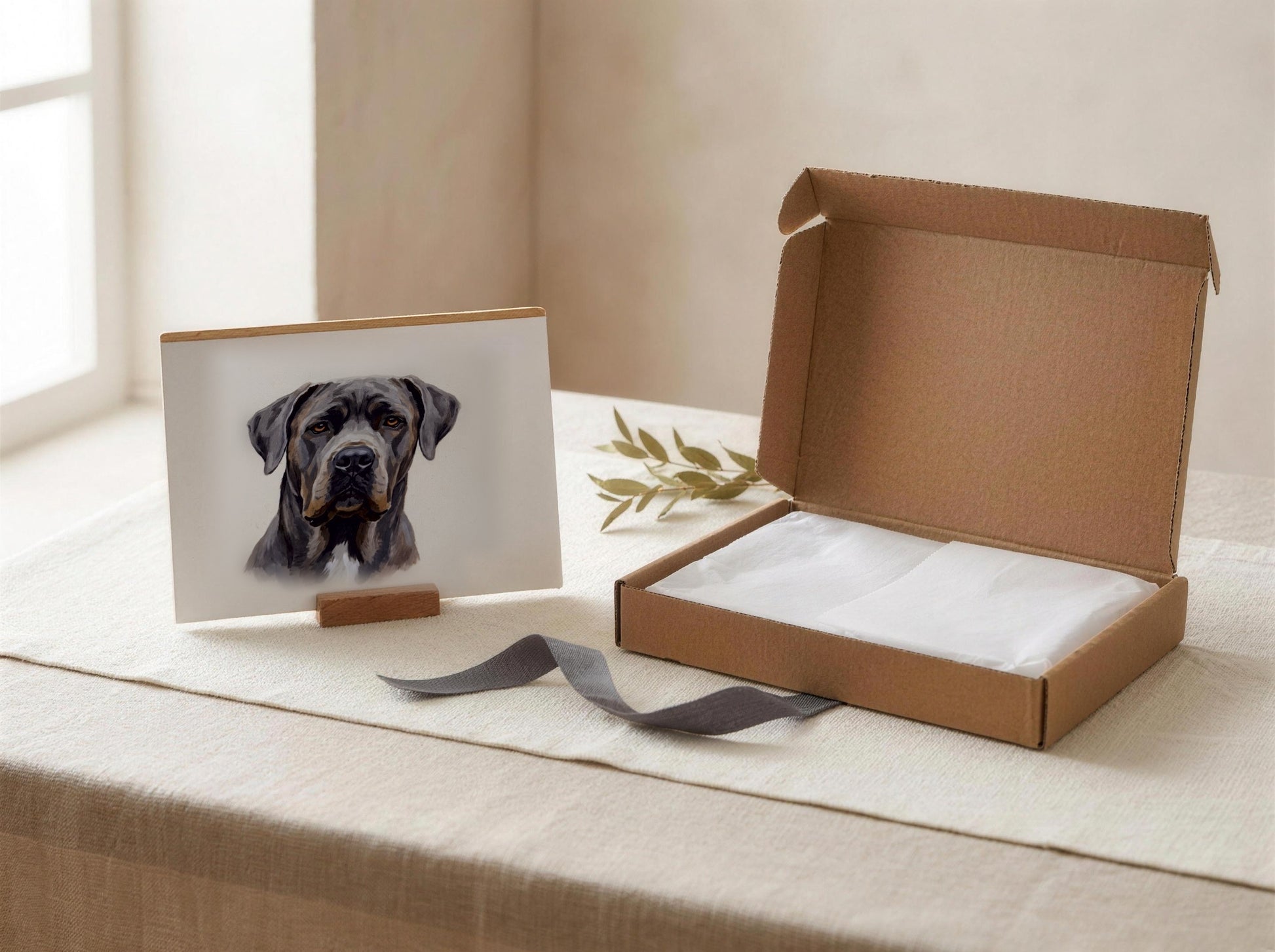 The ceramic keepsake presented as a sympathy gift beside a kraft gift box and ribbon. Arrives ready to give
